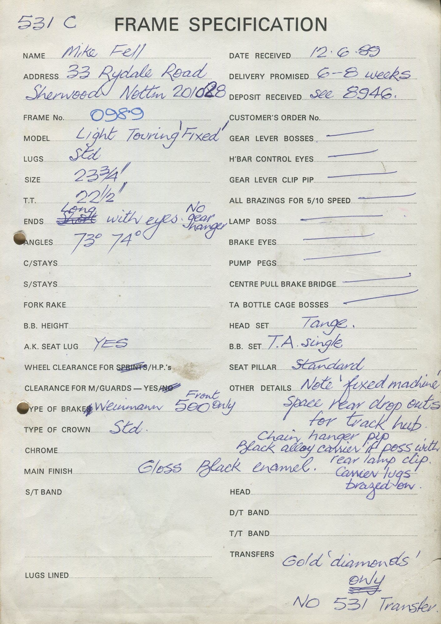 Ledger page for frame 0989