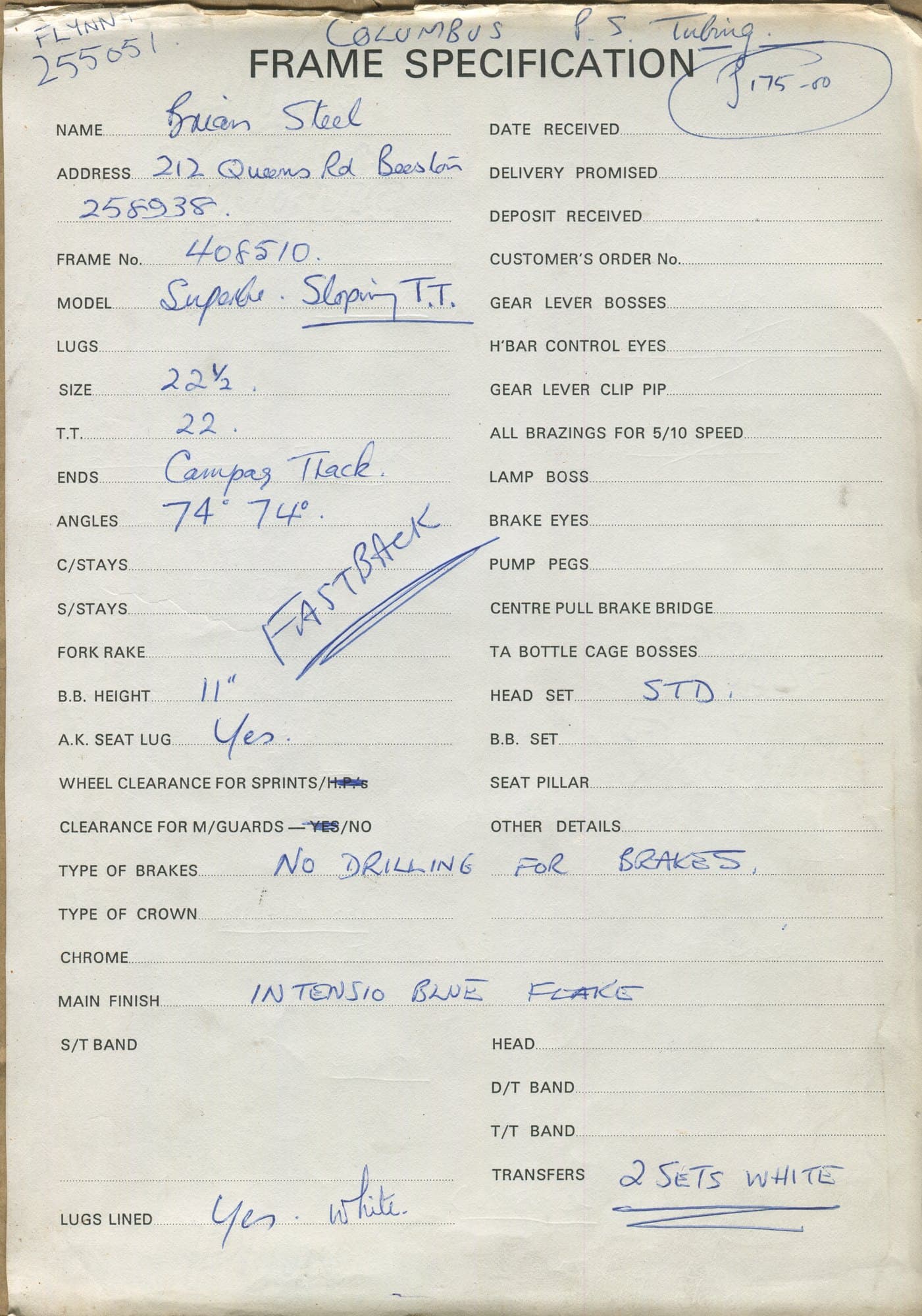 Workshop sheet for Superbe frame 408510