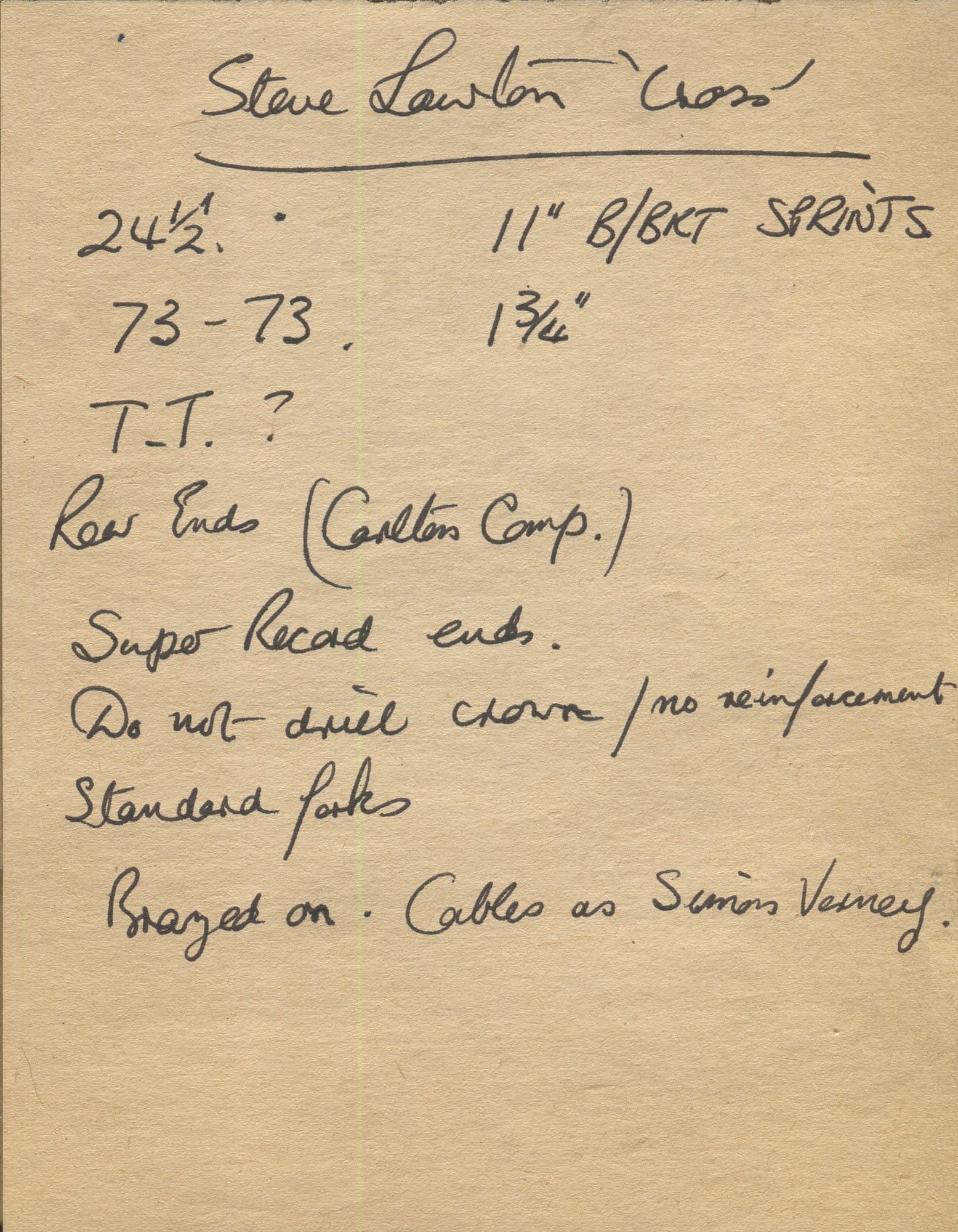 Workshop sheet for Superbe frame 81106
