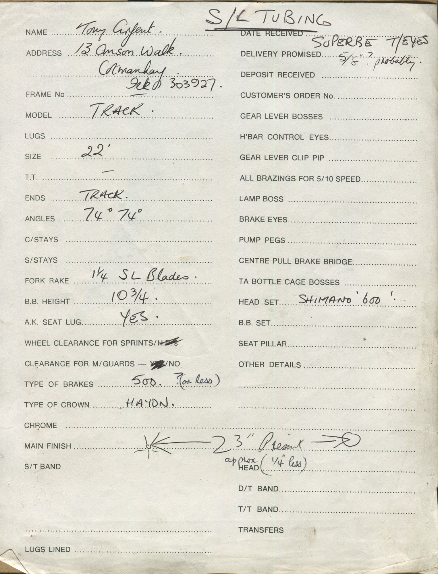 Workshop sheet for Superbe frame 81108