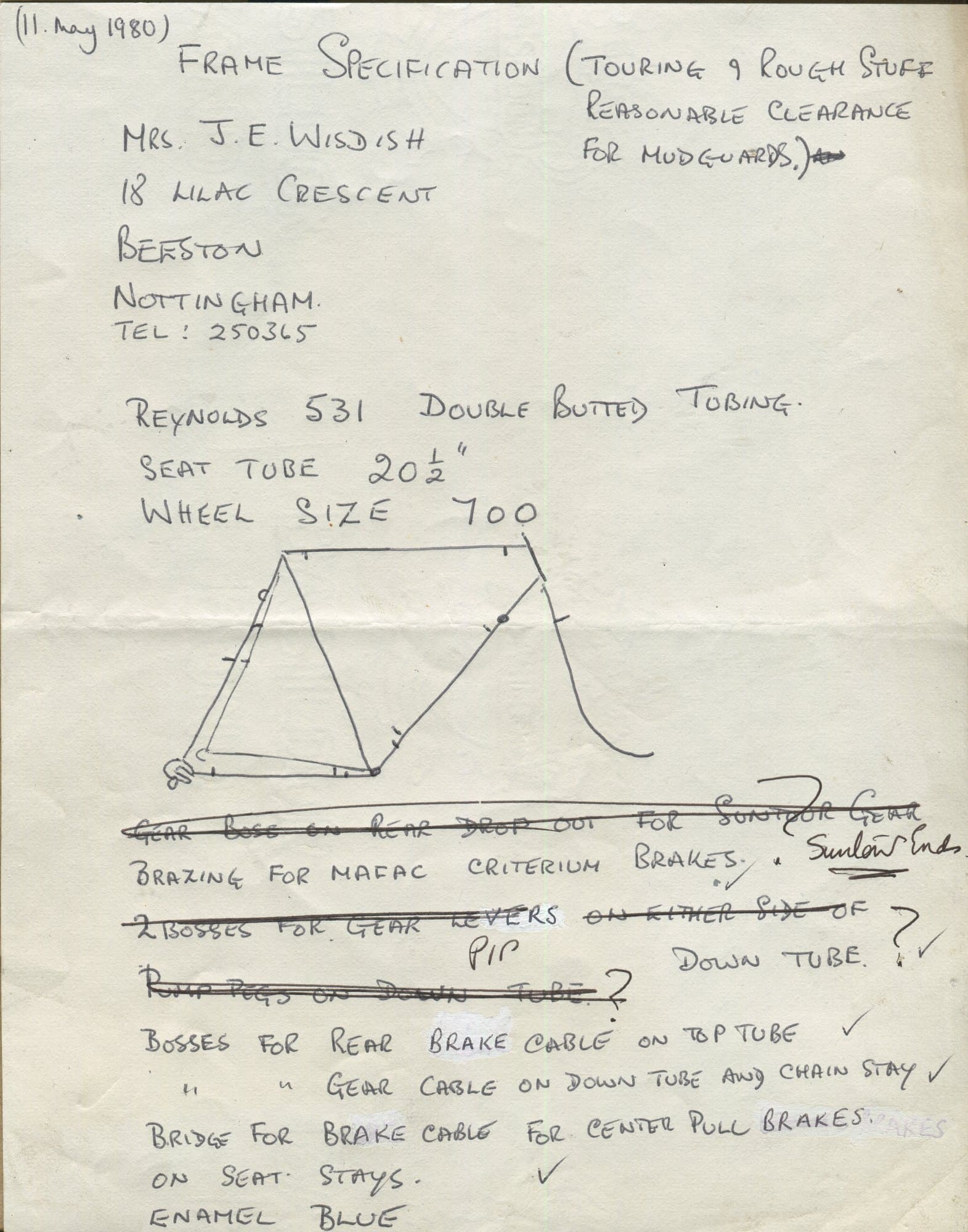 Workshop sheet for Superbe frame 81109