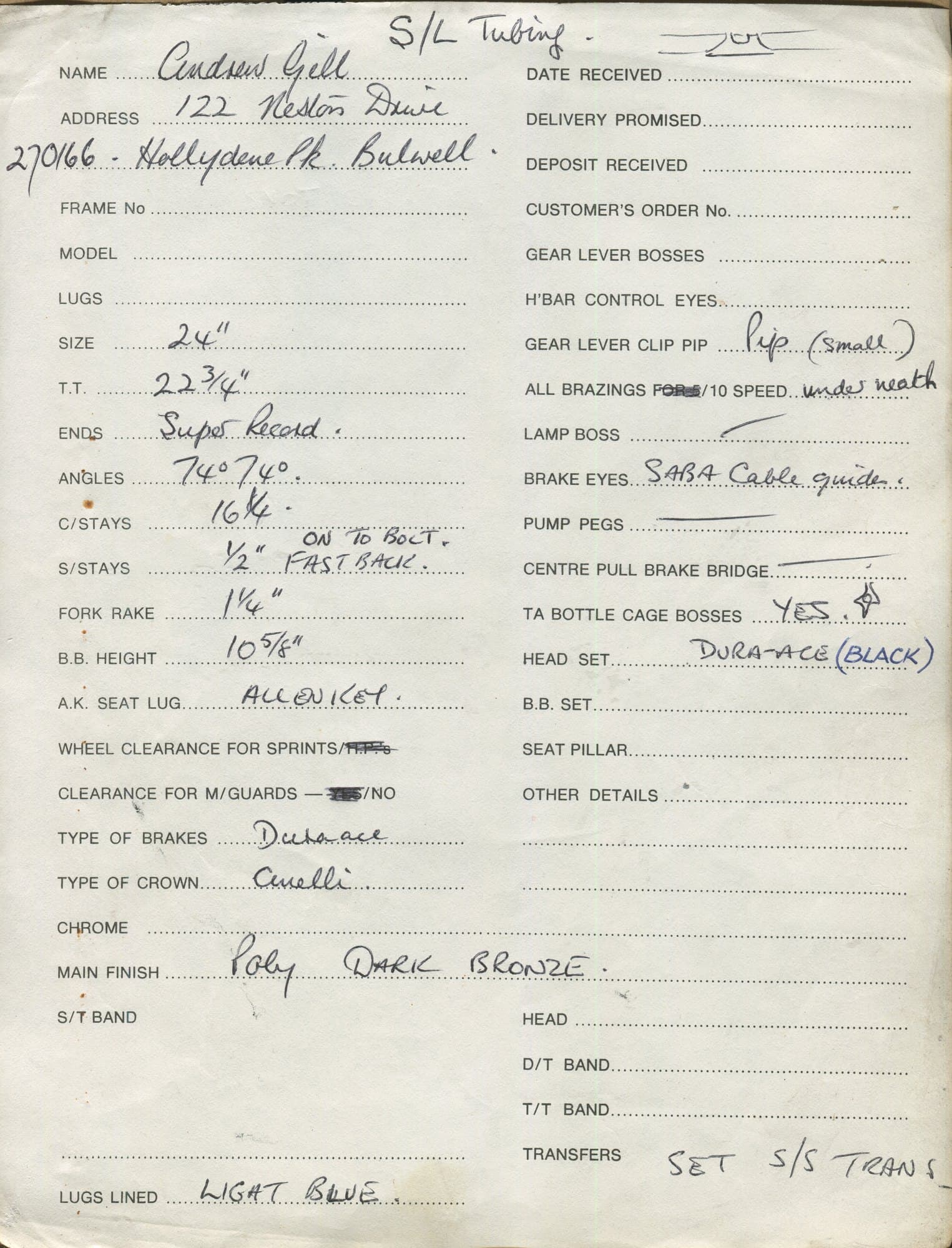 Workshop sheet for Superbe frame 81116