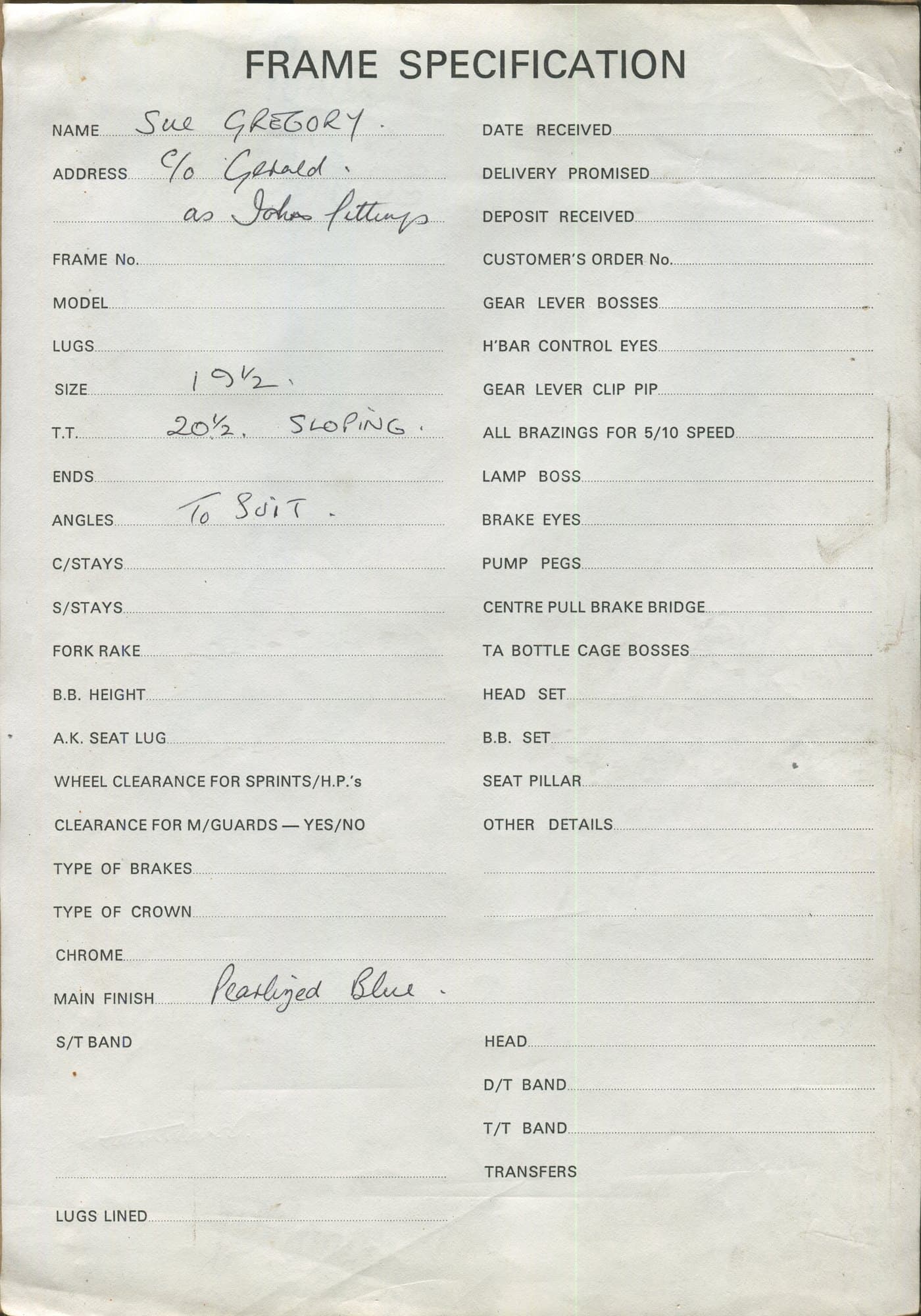Workshop sheet for Superbe frame 81124