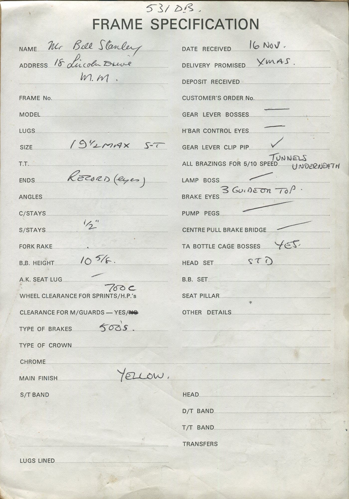 Workshop sheet for Superbe frame 81136