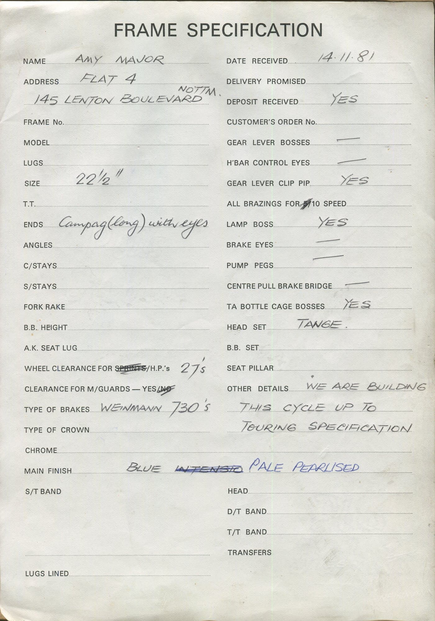 Workshop sheet for Superbe frame 81137
