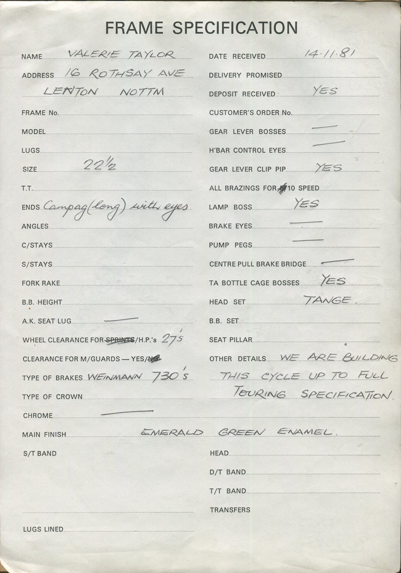 Workshop sheet for Superbe frame 81138