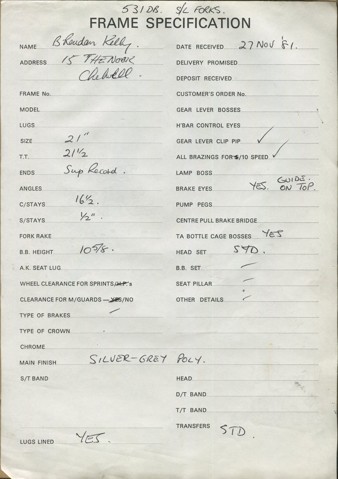 Workshop sheet for Superbe frame 81141