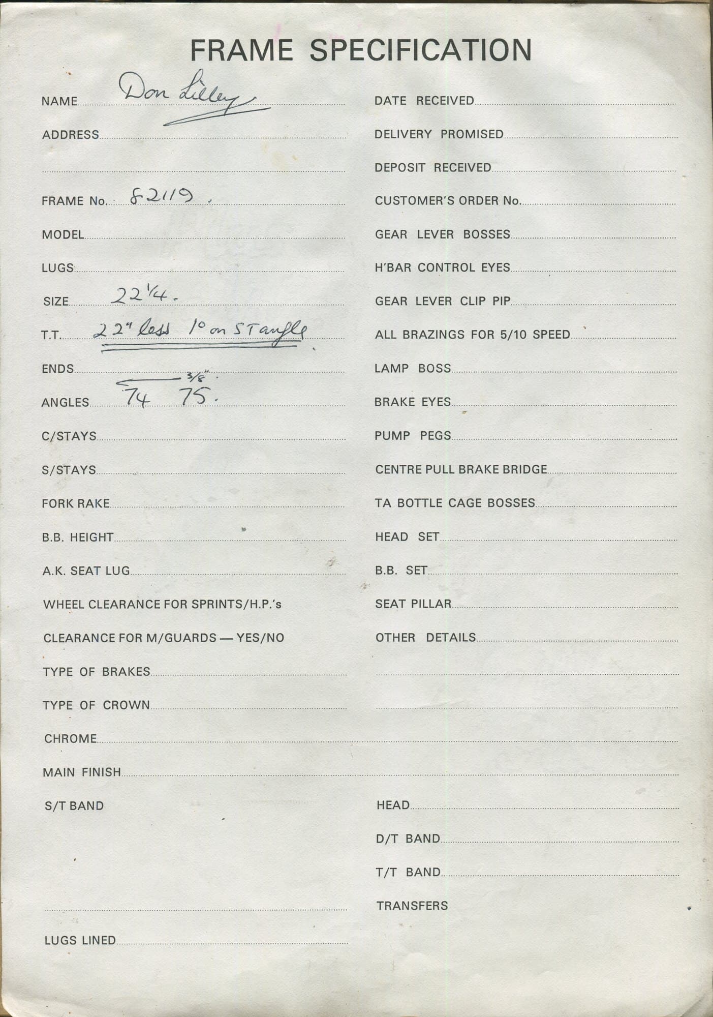 Workshop sheet for Superbe frame 82119