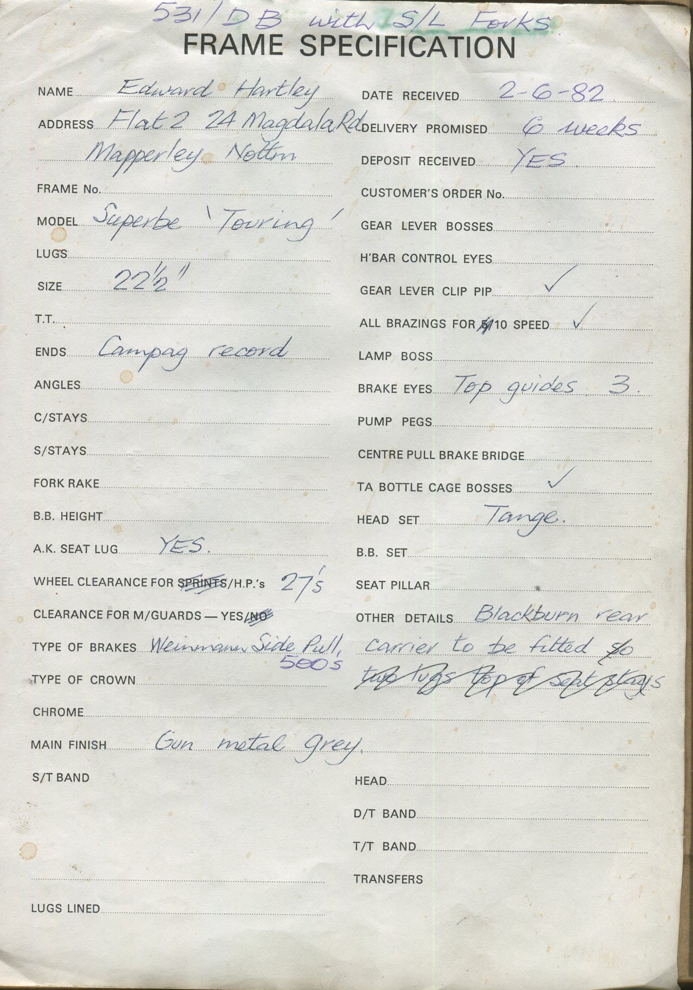 Workshop sheet for Superbe frame 82120