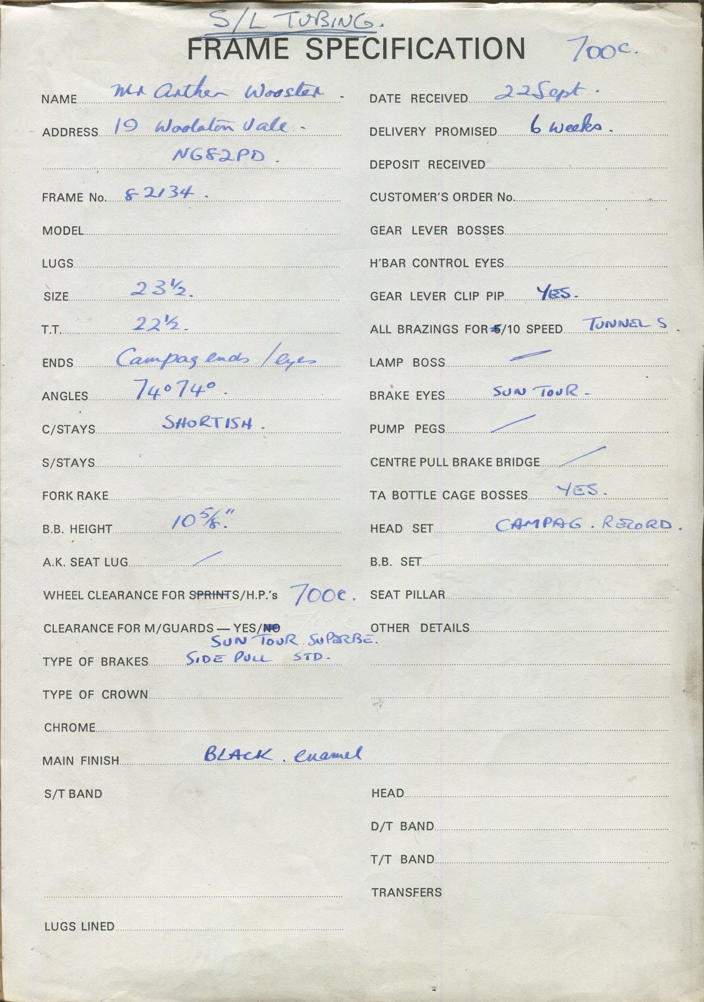 Ledger page for frame 82134