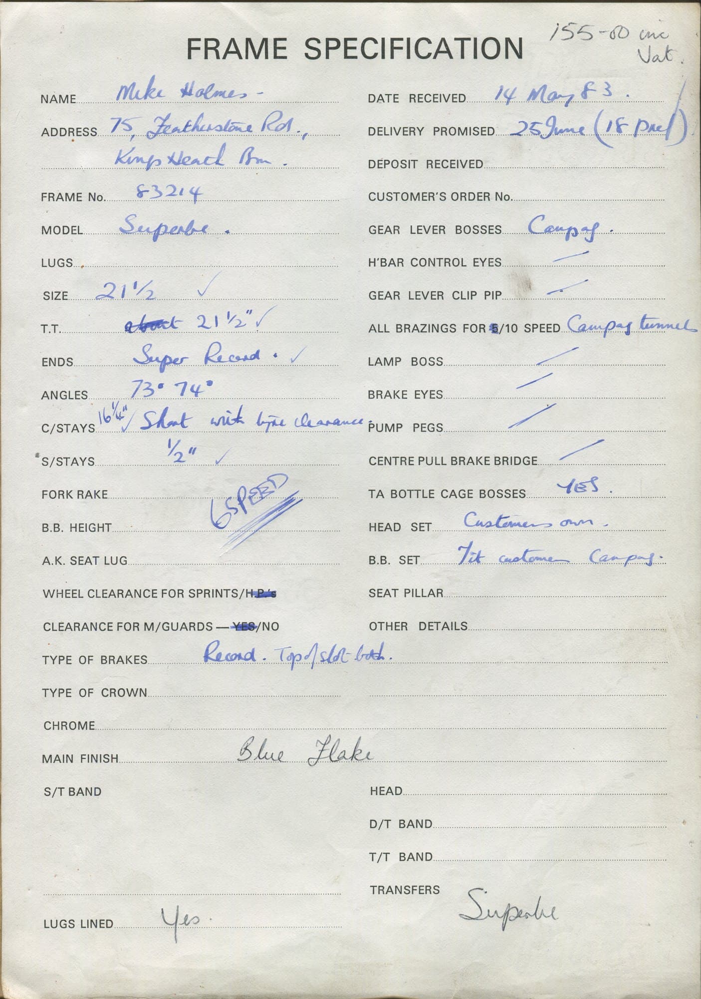 Workshop sheet for Superbe frame 83214