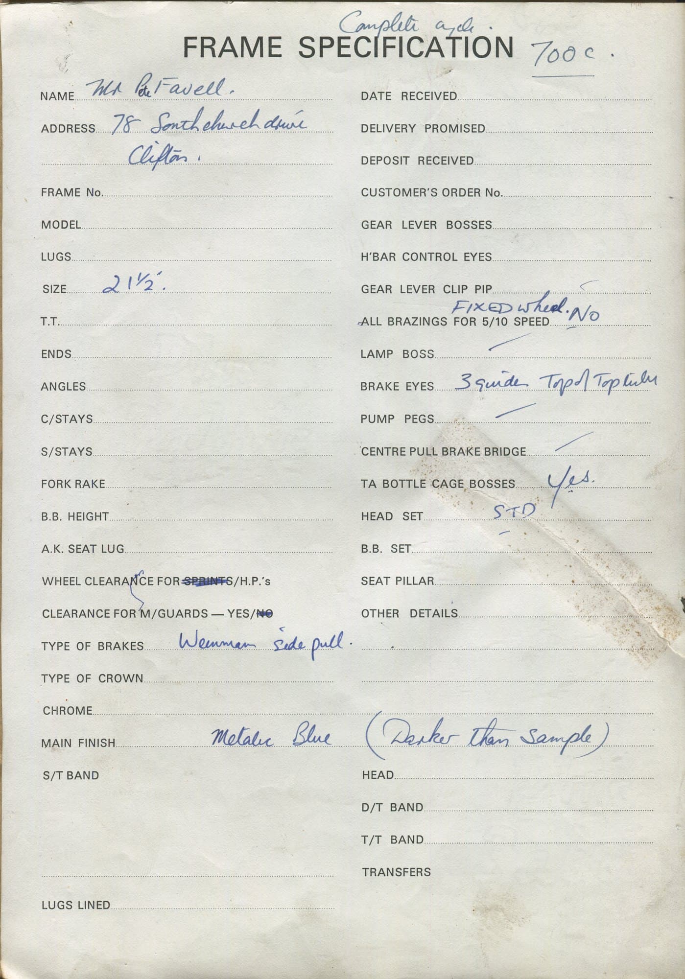 Workshop sheet for Superbe frame 83225