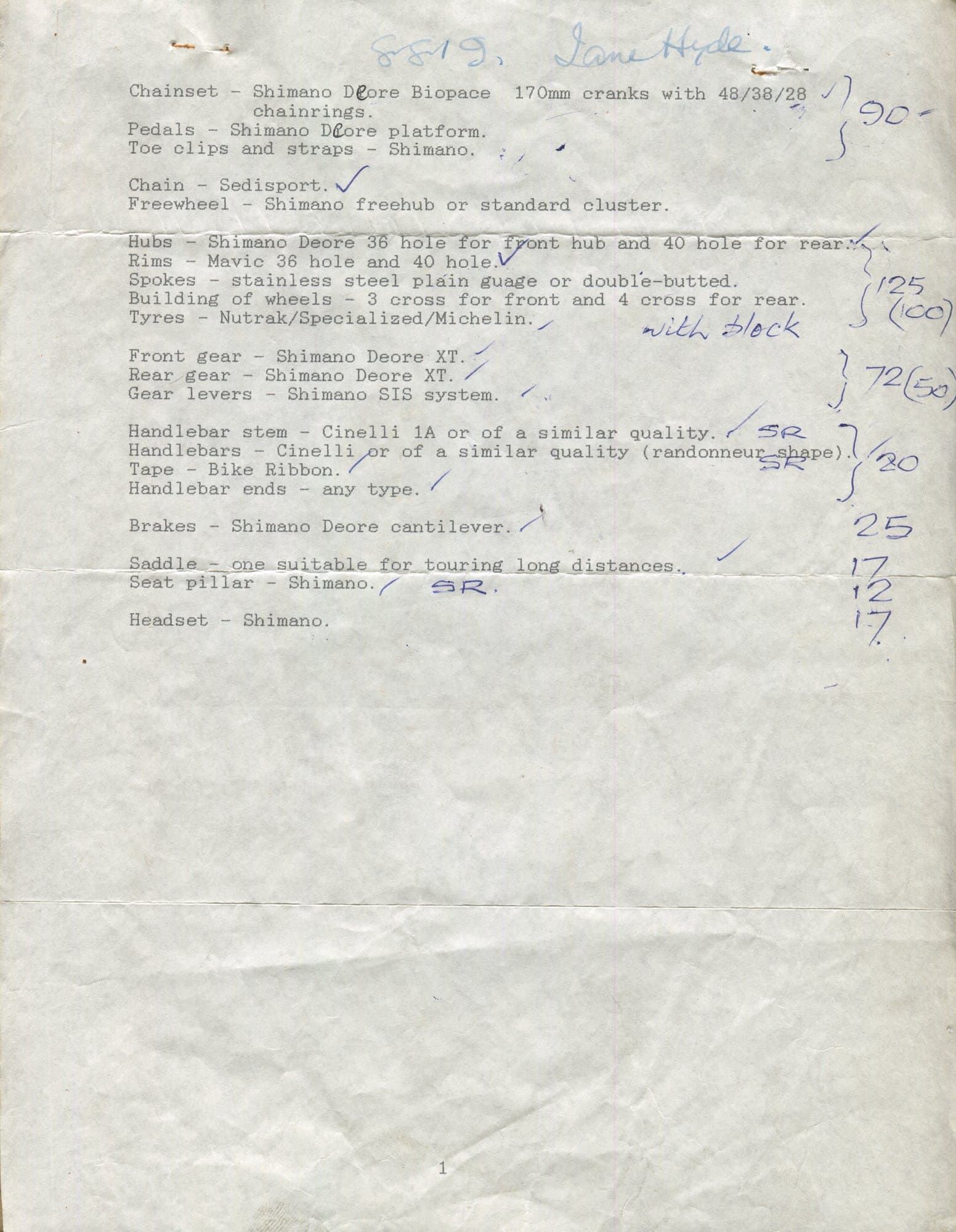 Workshop sheet for Superbe frame 8819