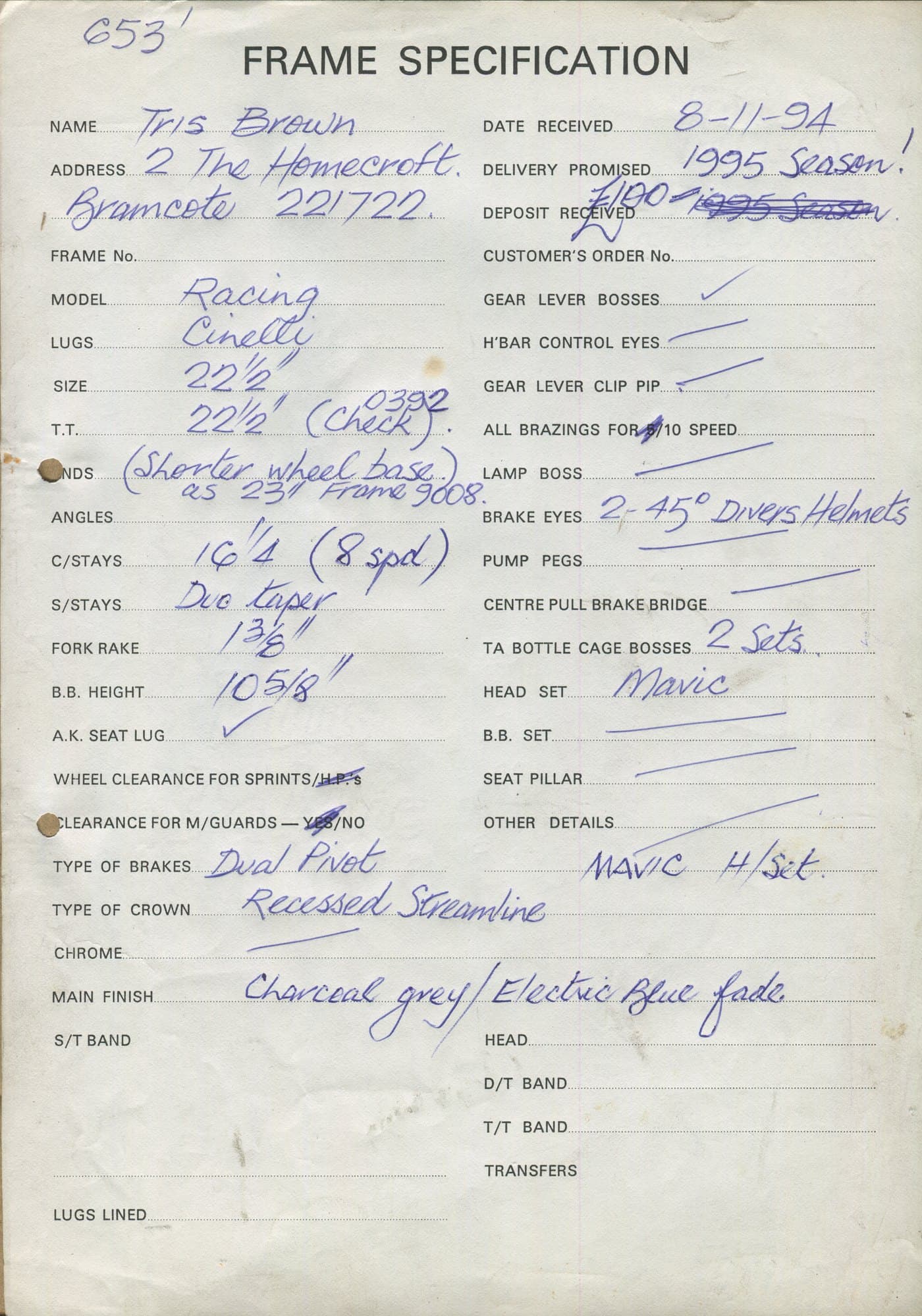Workshop sheet for Superbe frame u95-2